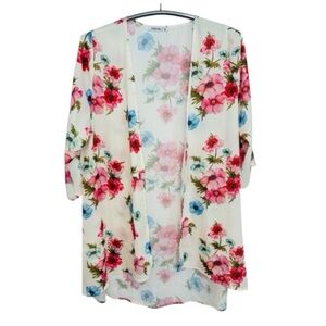 PINK MILLY WHITE PINK FLORAL CHIFFON KIMONO CARDIGAN, Size S